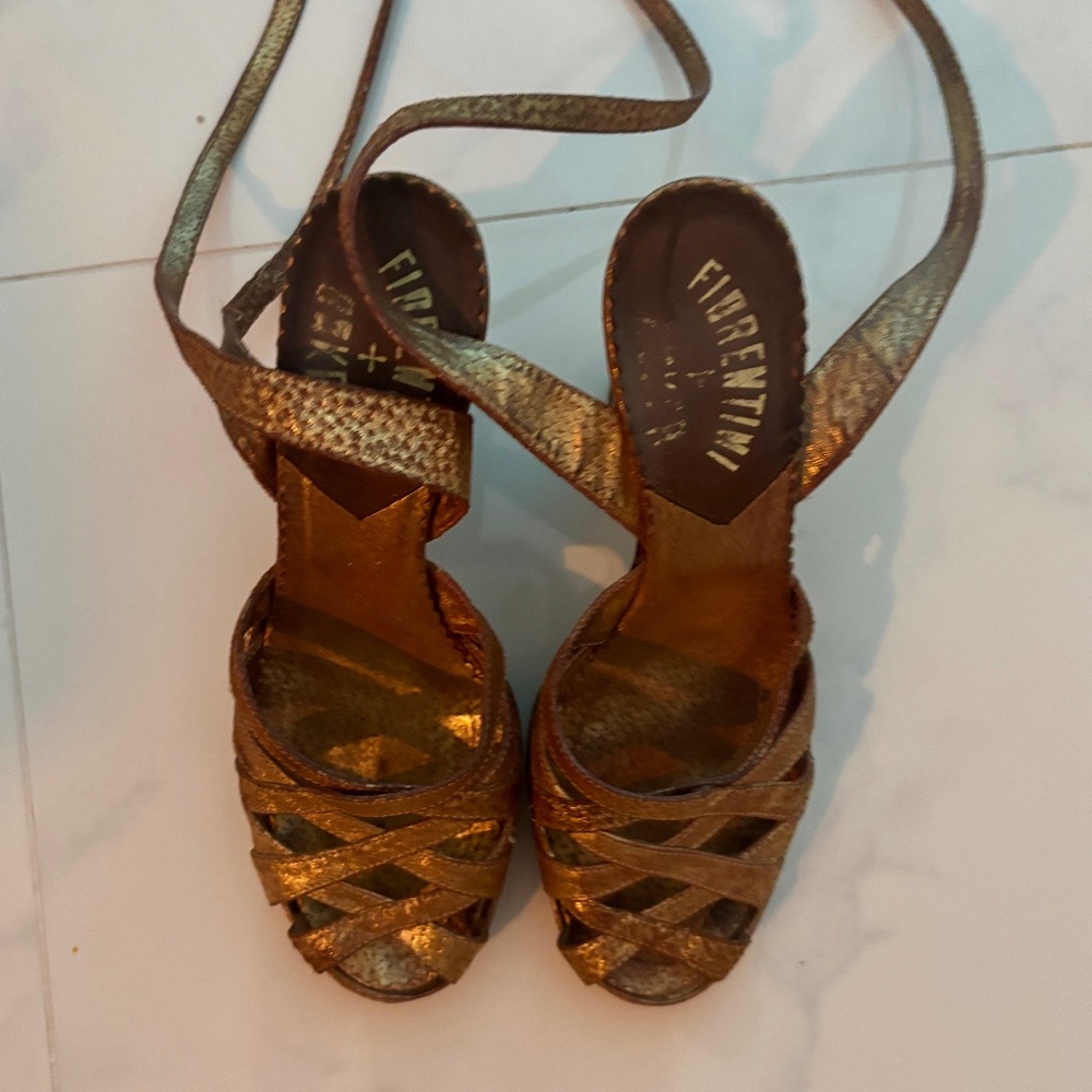 Fiorentini + Baker gold sandals ankle wrap 39